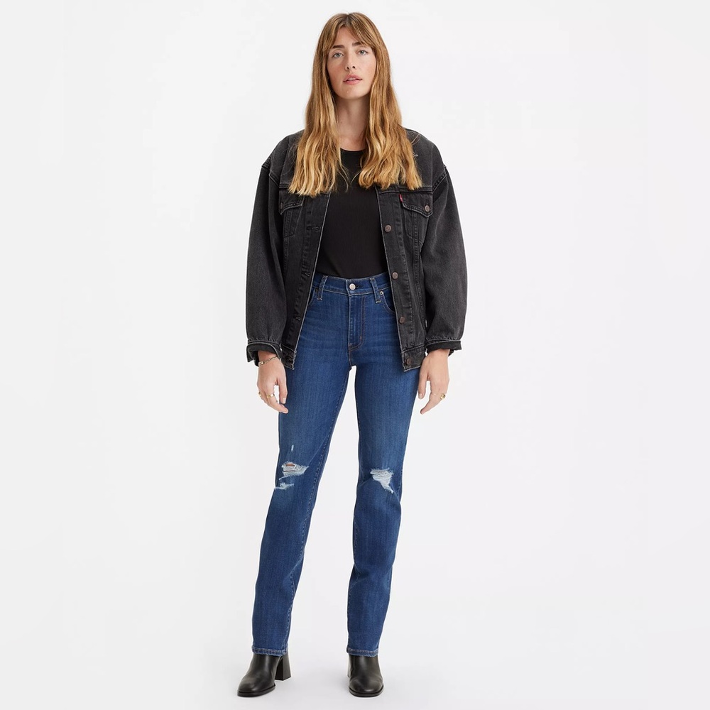 NWT Levi’s 724 High-Rise Slim Straight Dark Distressed Straight-Leg Jeans W27